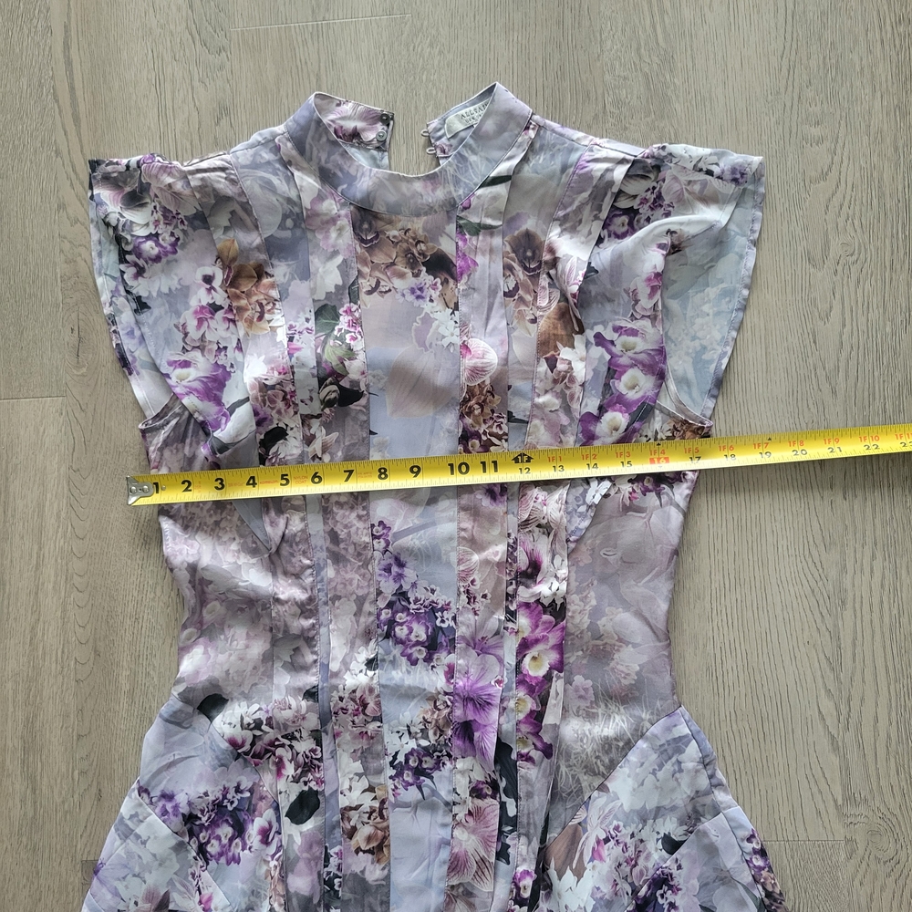 ALL SAINTS Fleur Lucia Asymmetrical Mock Neck A-line Gray Purple Dress Size 2 - Picture 15 of 16